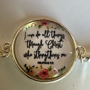 Inspirational Silver Bracelet with Floral Design